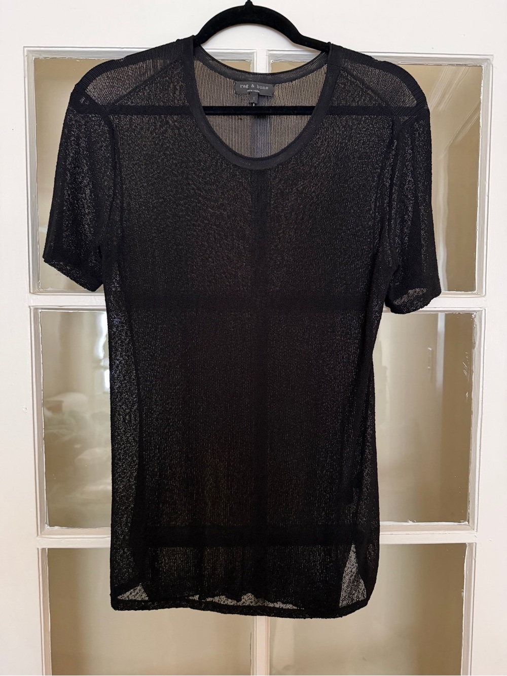 rag & bone Sheer Black Short-Sleeve Swim Coverup Tee